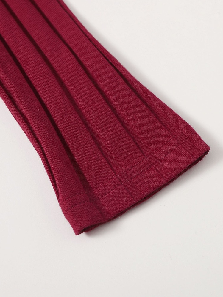 SHEIN EZwear One Shoulder Rib-knit Crop Top - Burgundy - View 3