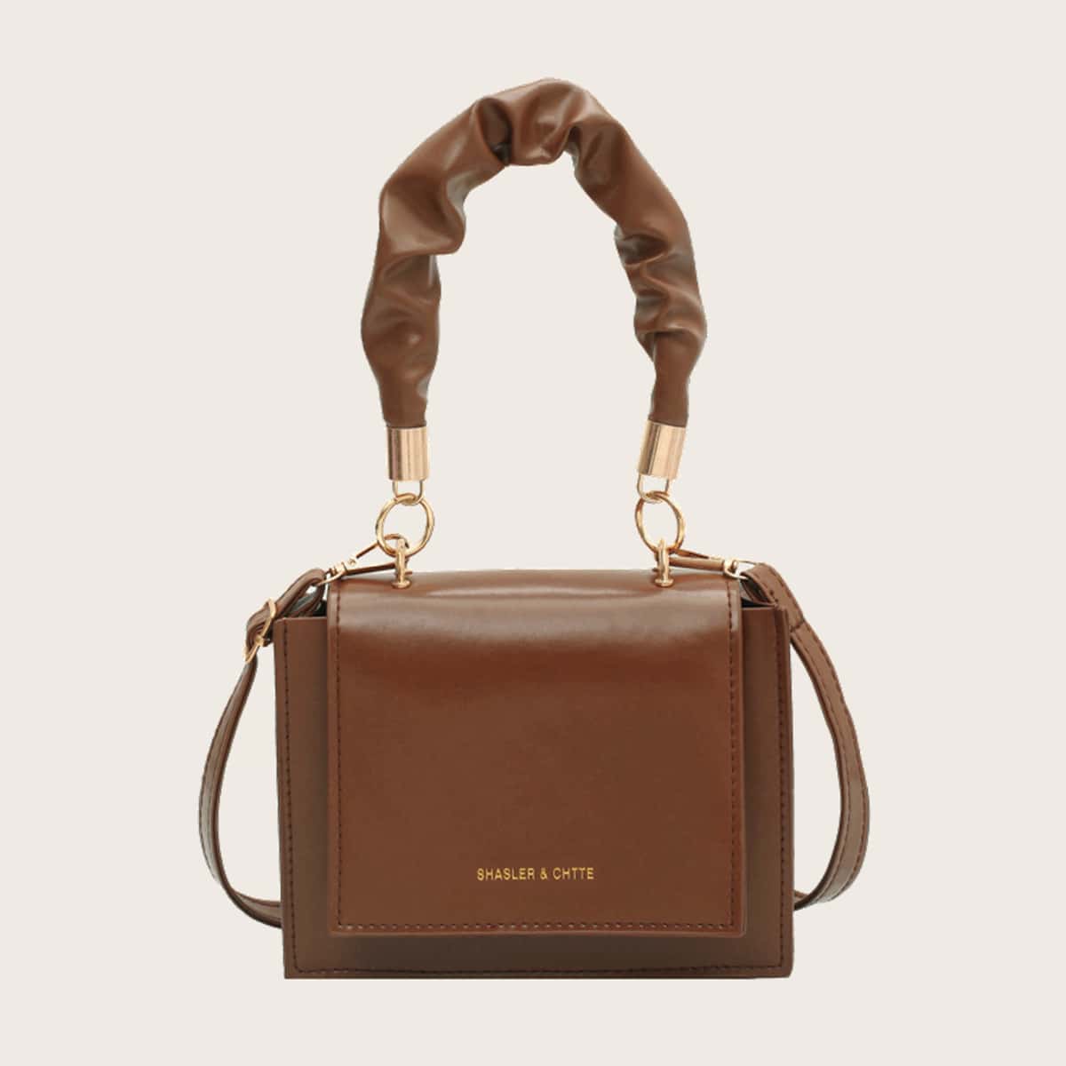 

Ruched Handle Flap Satchel Bag, Coffee brown