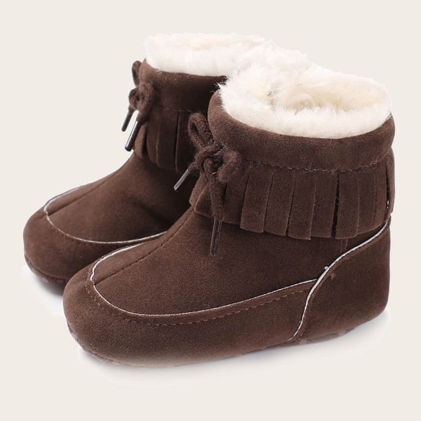 

Baby Girl Fringe Decor Warm Boots, Coffee brown