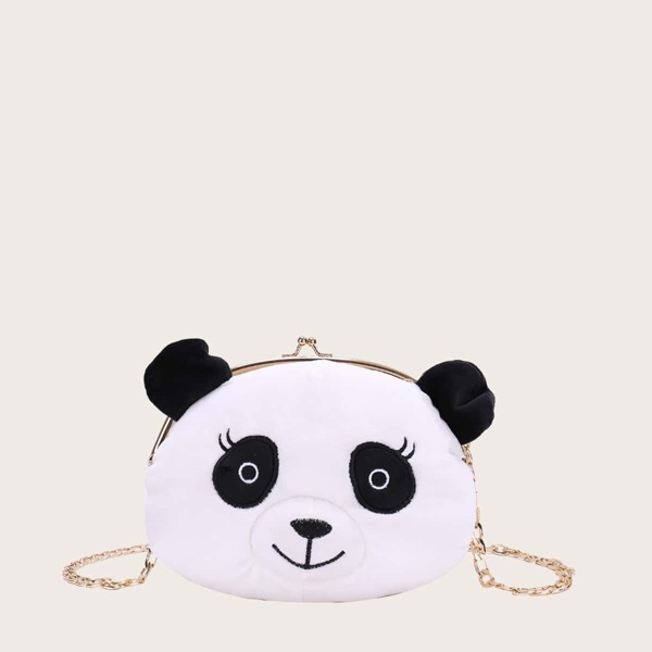 

Girls Panda Design Clip Top Chain Bag, White