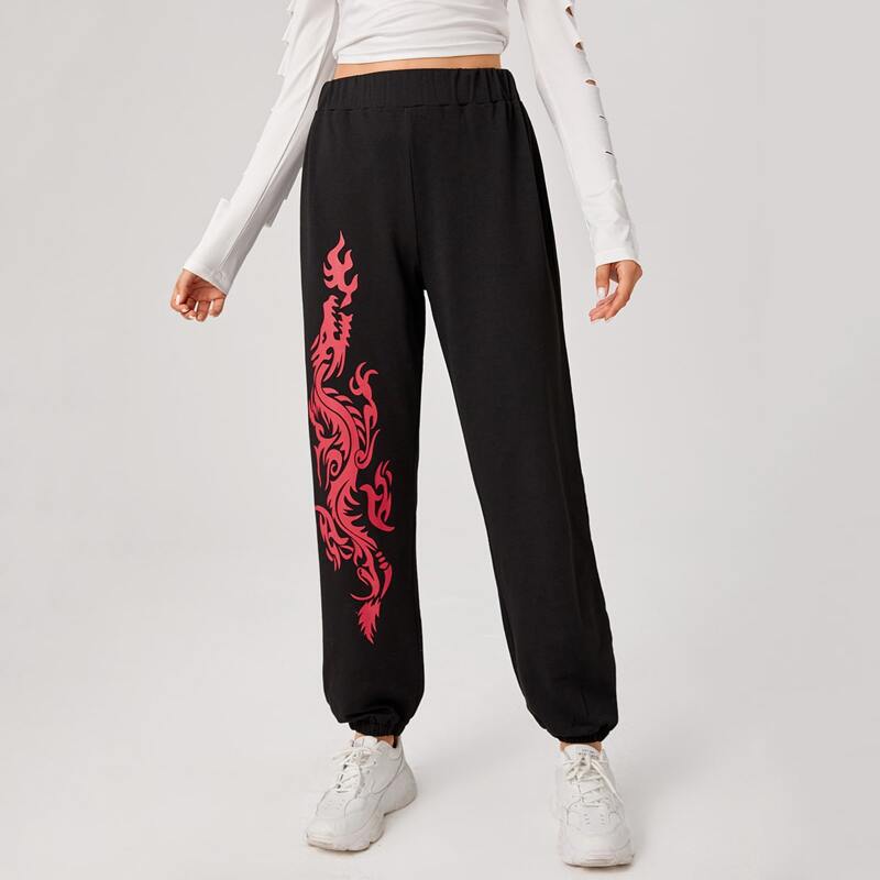 

Chinese Dragon Graphic Joggers, Black