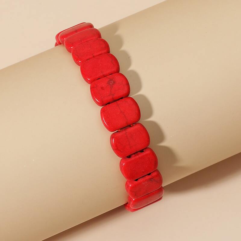 

Stone Decor Beaded Bracelet, Red