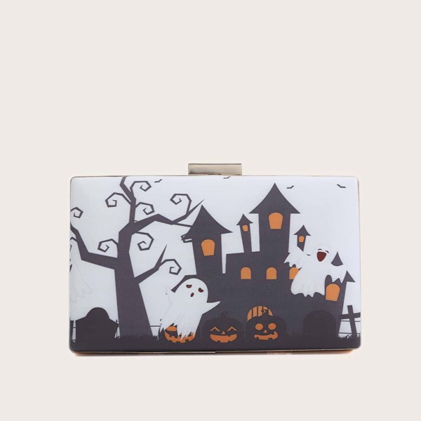 

Cartoon Graphic Clip Top Box Bag, Black and white