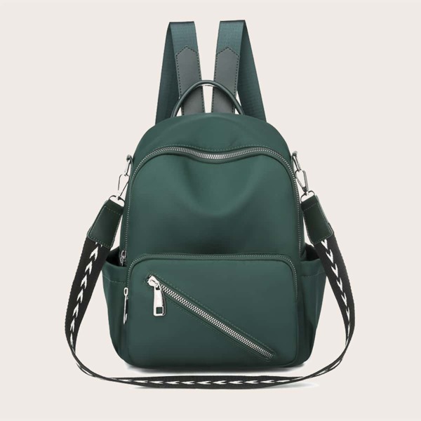 

Zip Front Backpack With Detachable Strap, Green