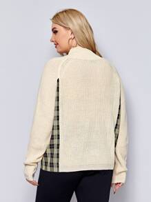 Mulvari Plus Tartan Panel Flap Detail Sweater - Beige - View 2