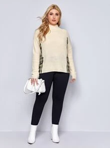 Mulvari Plus Tartan Panel Flap Detail Sweater - Beige - View 5