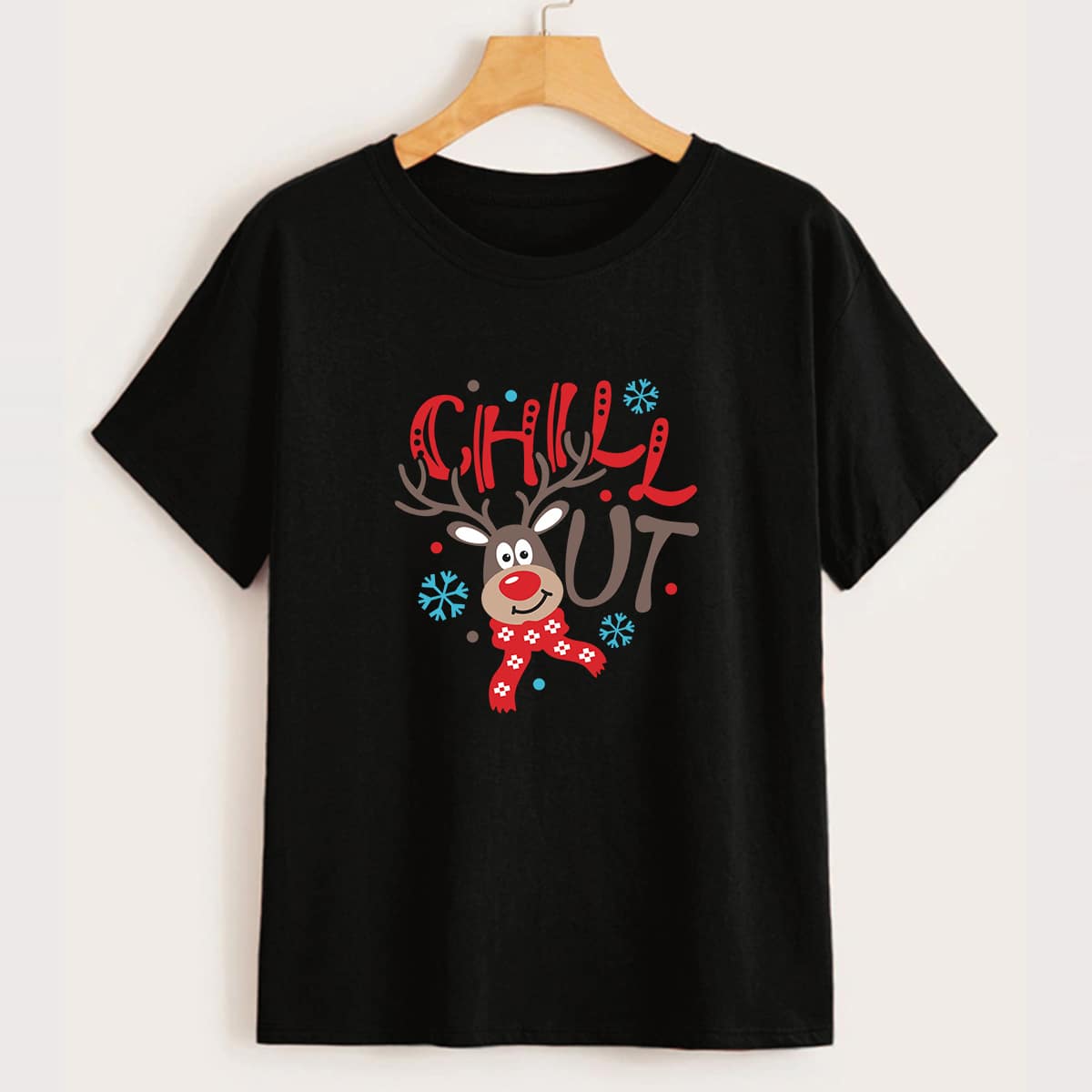 

Christmas Letter Cartoon & Snowflake Graphic Tee, Black