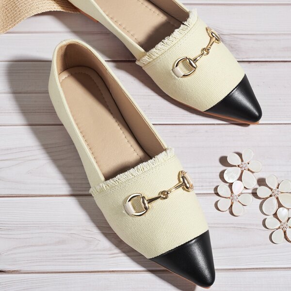 

Horsebit Decor Fringe Trim Flats, Apricot