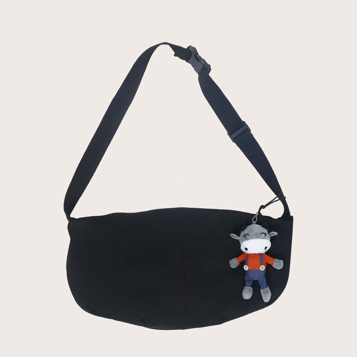 

Guys Large Capacity Crossbody Bag With Bag Charm, Black
