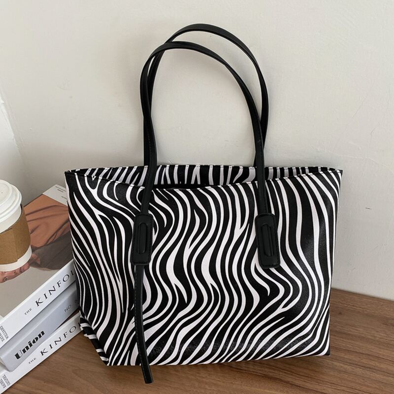 

Zebra Striped Tote Bag, Black and white