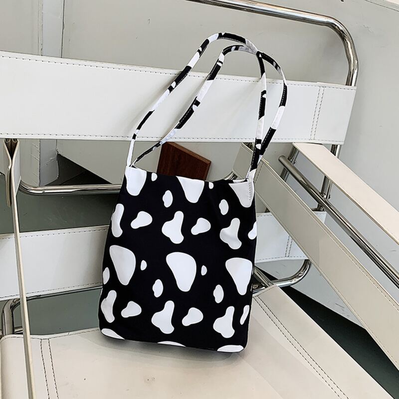 

Cow Print Tote Bag, Black and white