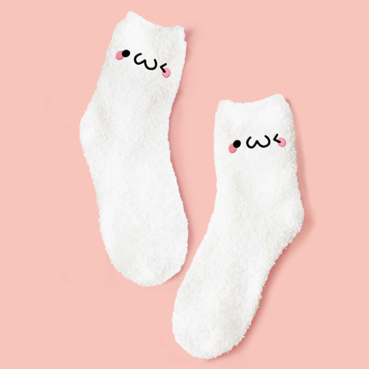 

Cartoon Graphic Fuzzy Socks, White
