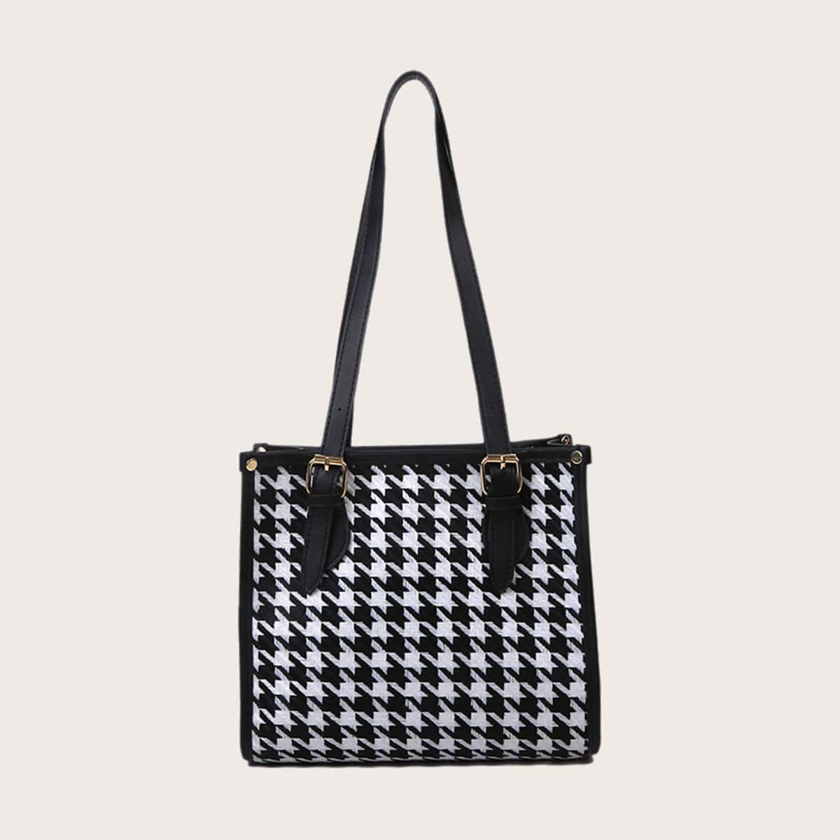 

Houndstooth Tote Bag, Black and white