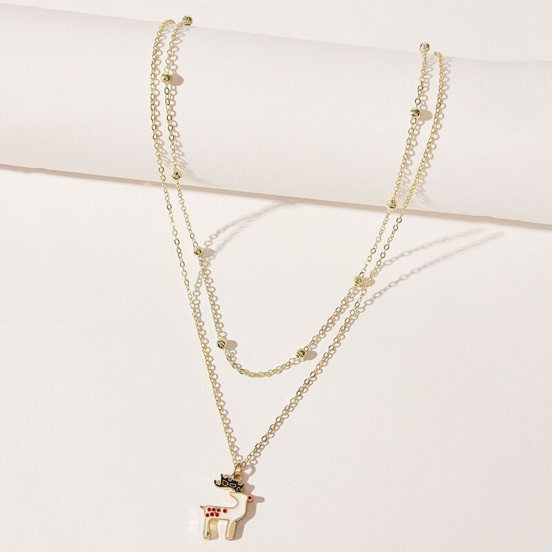 

Christmas Reindeer Layered Necklace, Gold