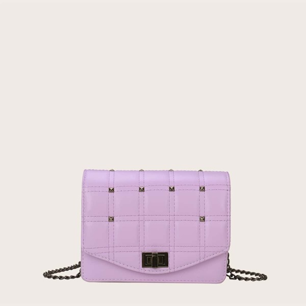 

Girls Rivet Decor Turn-lock Chain Bag, Purple