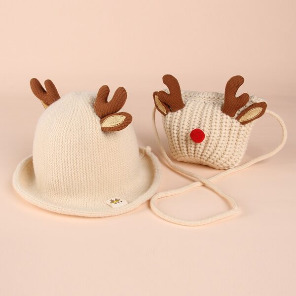 

2pcs Toddler Kids Christmas Decor Hat, Beige