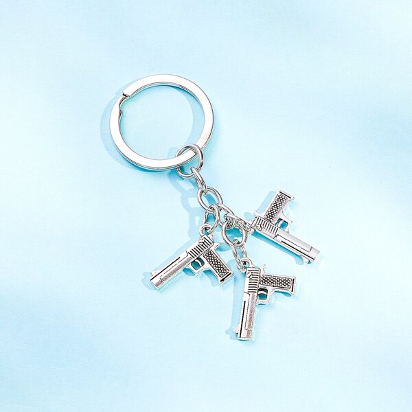 

Men Gun Charm Keychain, Silver