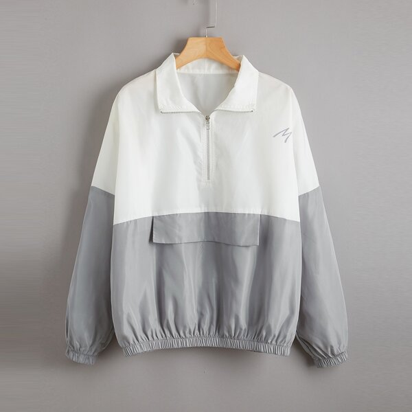 

Plus Half Zip Two Tone Windbreaker Jacket, Multicolor
