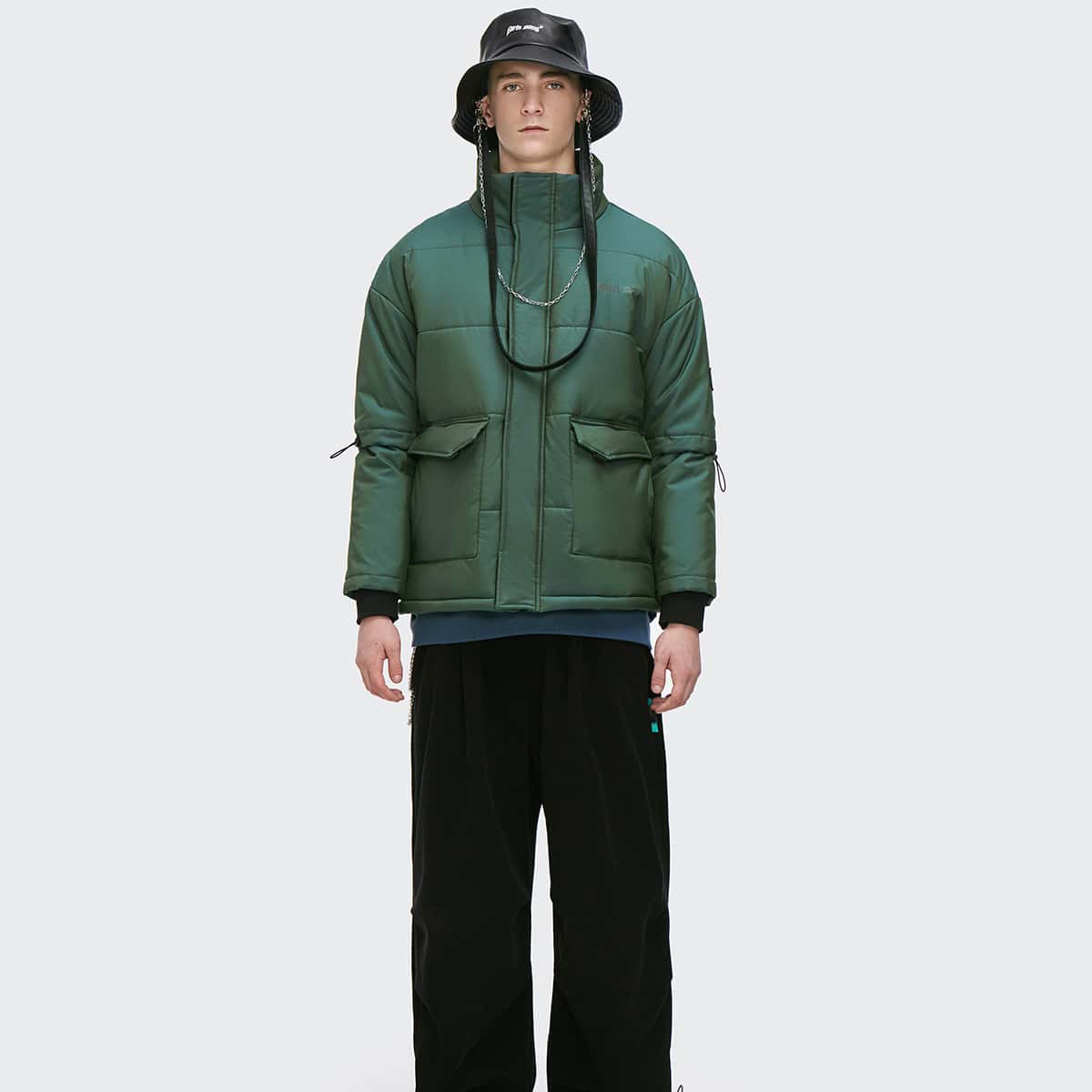 

Guys Drop Shoulder Flap Pocket Puffer Jacket, Green