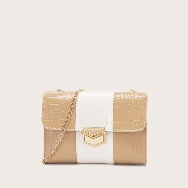 

Croc Embossed Two Tone Chain Bag, Khaki