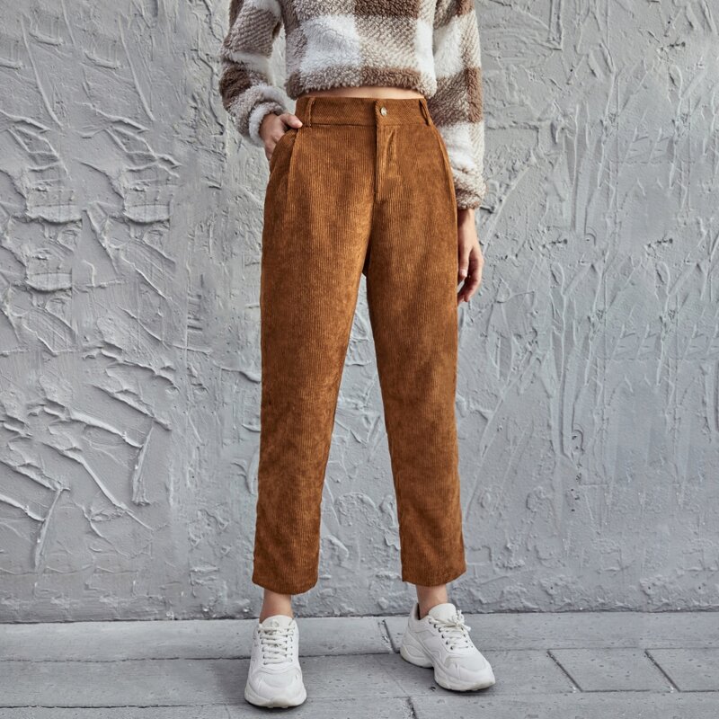 

Corduroy Slant Pocket Button Pants, Brown