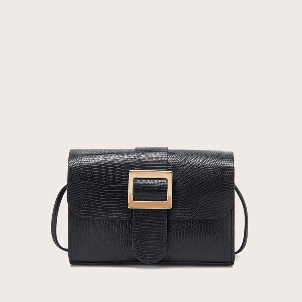 

Lizard Embossed Crossbody Bag, Black