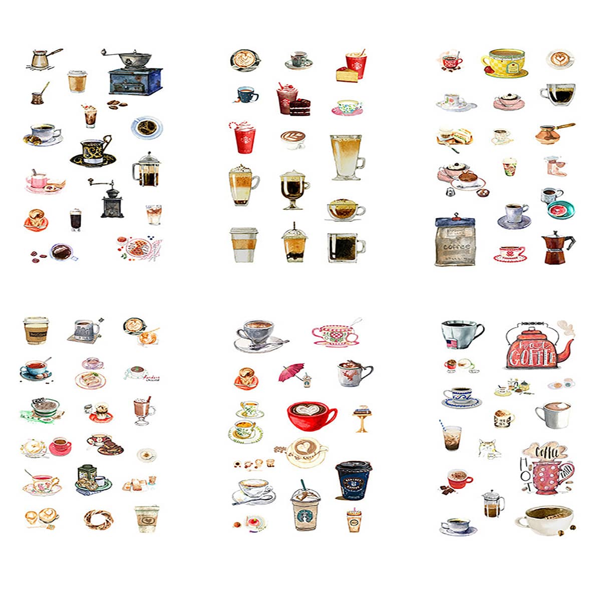 

6pcs Coffee Pattern Sticker, White