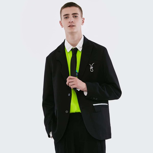 

Men Button Front Drawstring Detail Blazer, Black