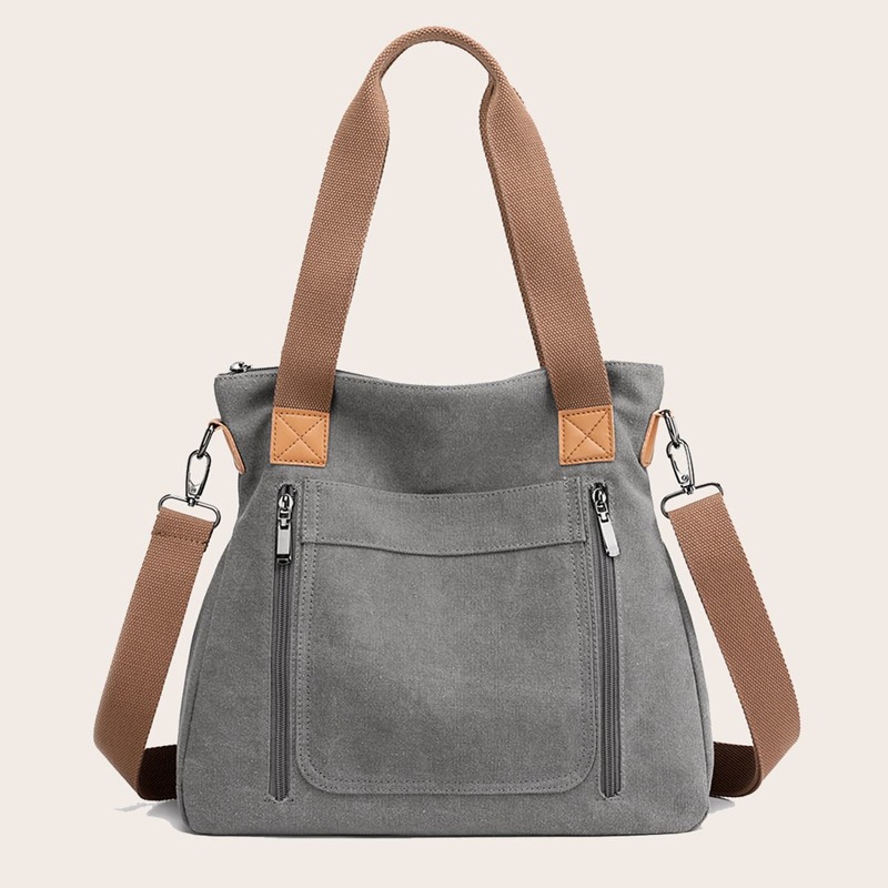 

Minimalist Zip Front Tote Bag, Grey