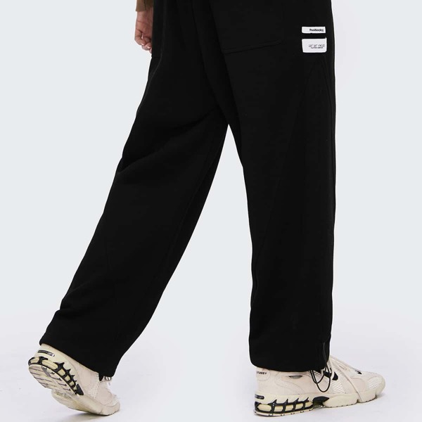 

Men Tie Waist Letter Patch Sweatpants, Black