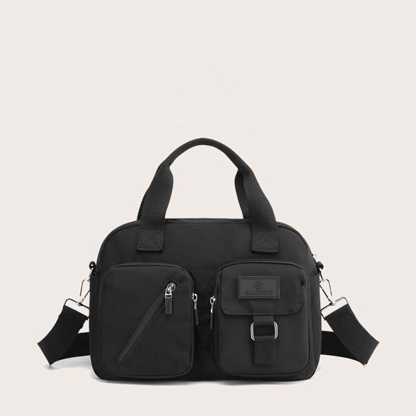

Men Pocket Front Tote Bag, Black