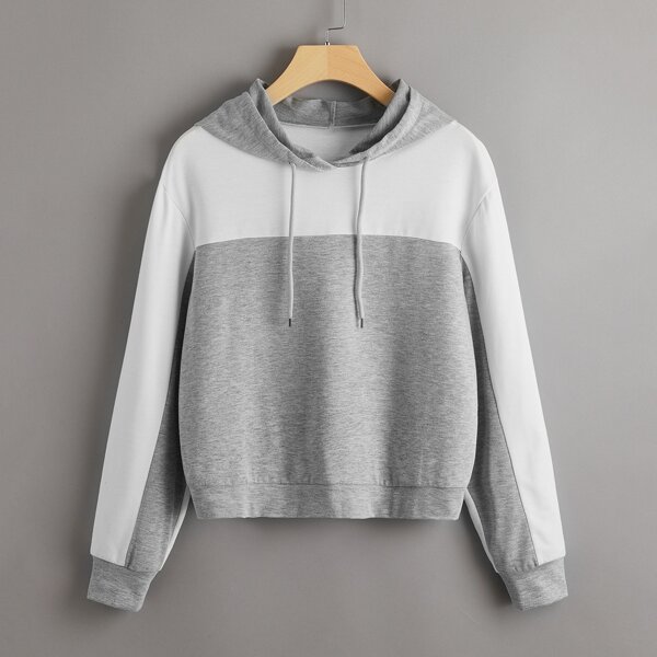 

Colorblock Drawstring Hooded Sweatshirt, Grey