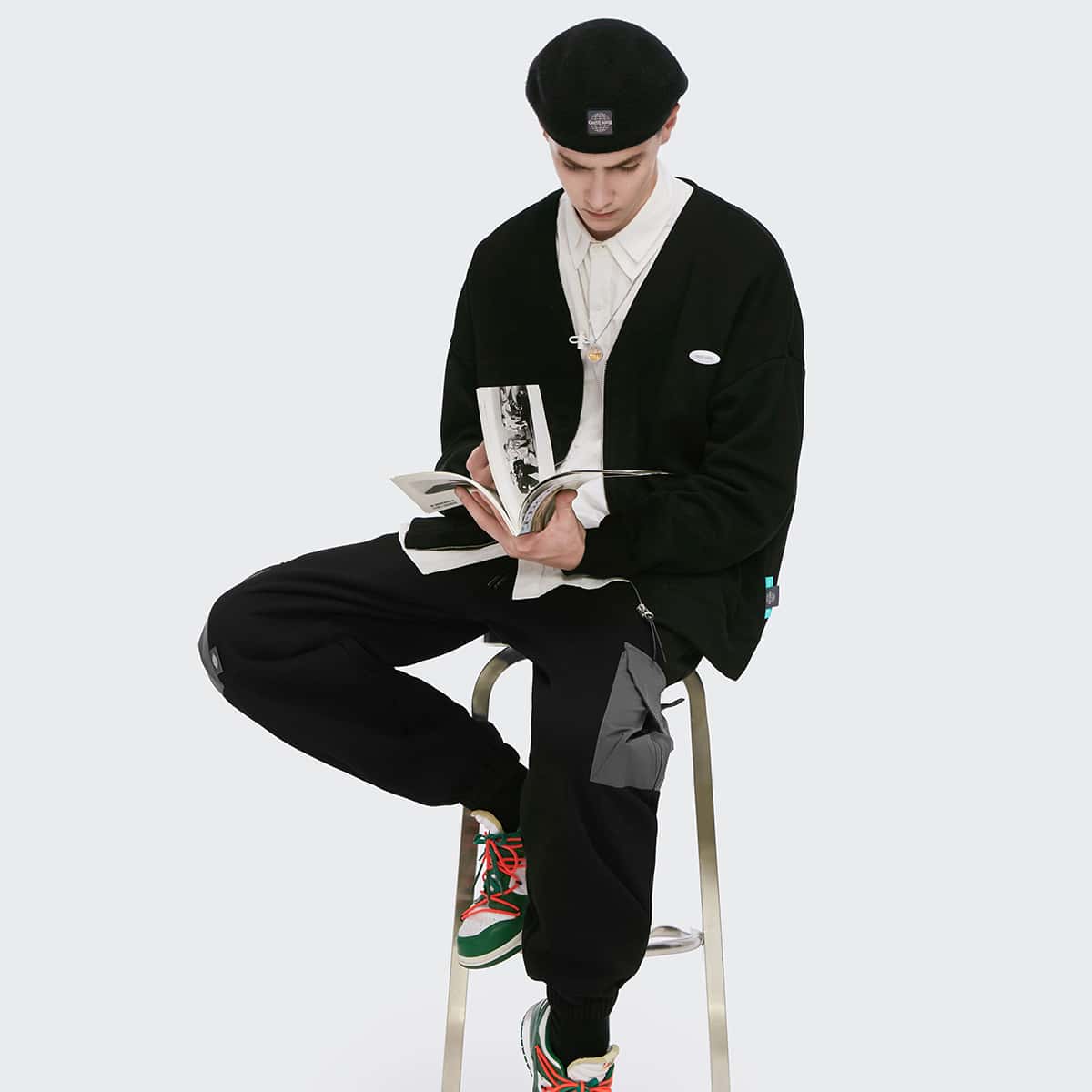 

Guys Tie Waist Colorblock Cargo Pants, Black
