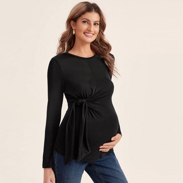 

Maternity Knot Detail Solid Tee, Black