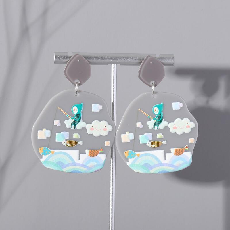 

Cartoon Graphic Geo Drop Earrings, Multicolor