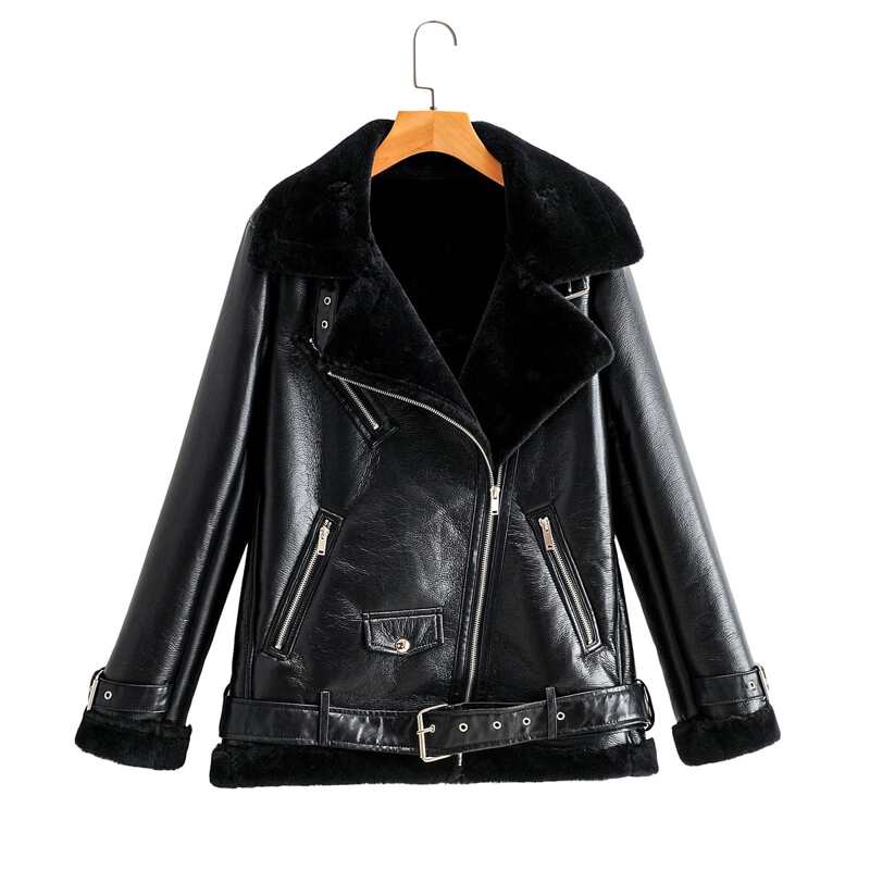 

Flannel Lined Zipper PU Moto Jacket, Black