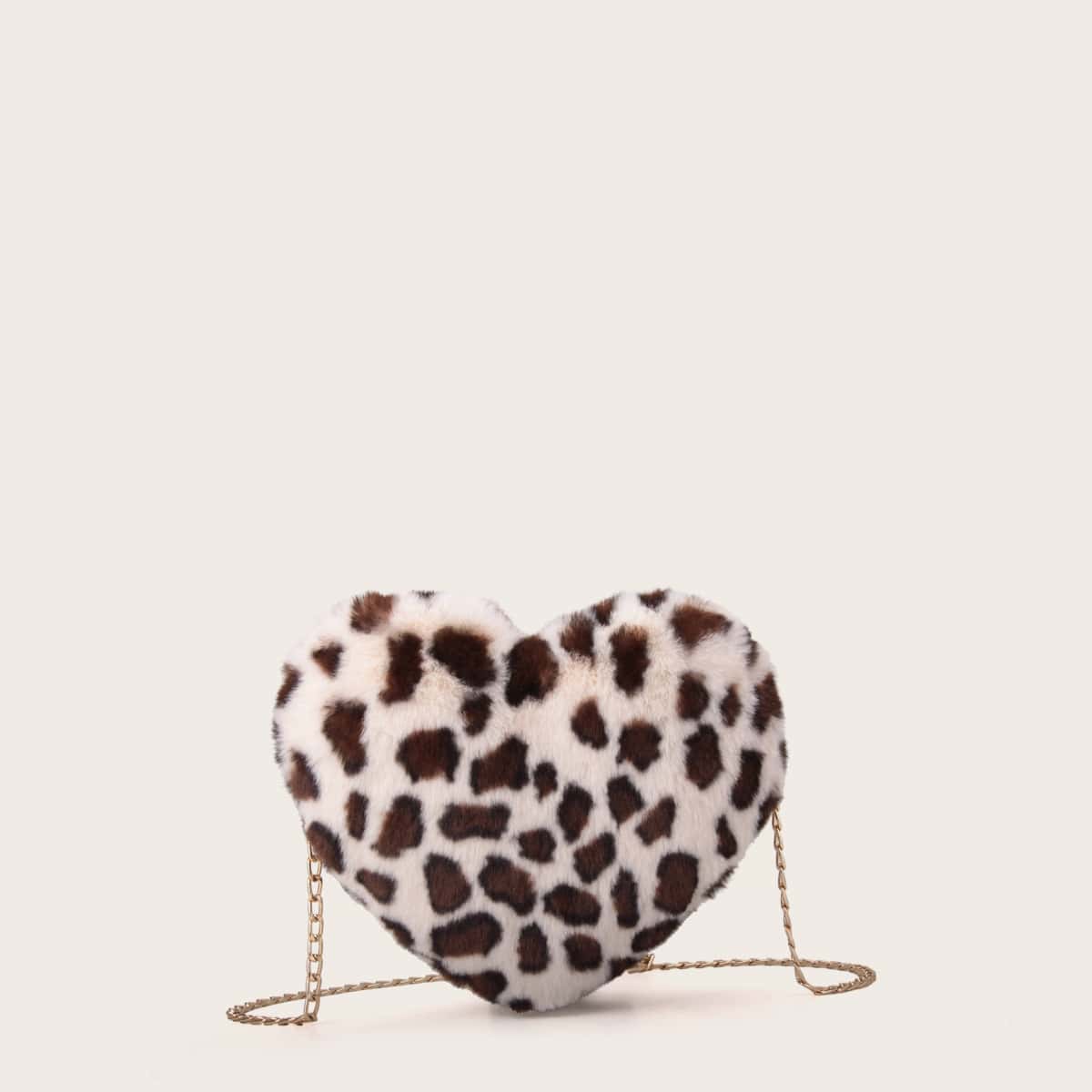 

Fluffy Heart Shaped Chain Bag, Multicolor