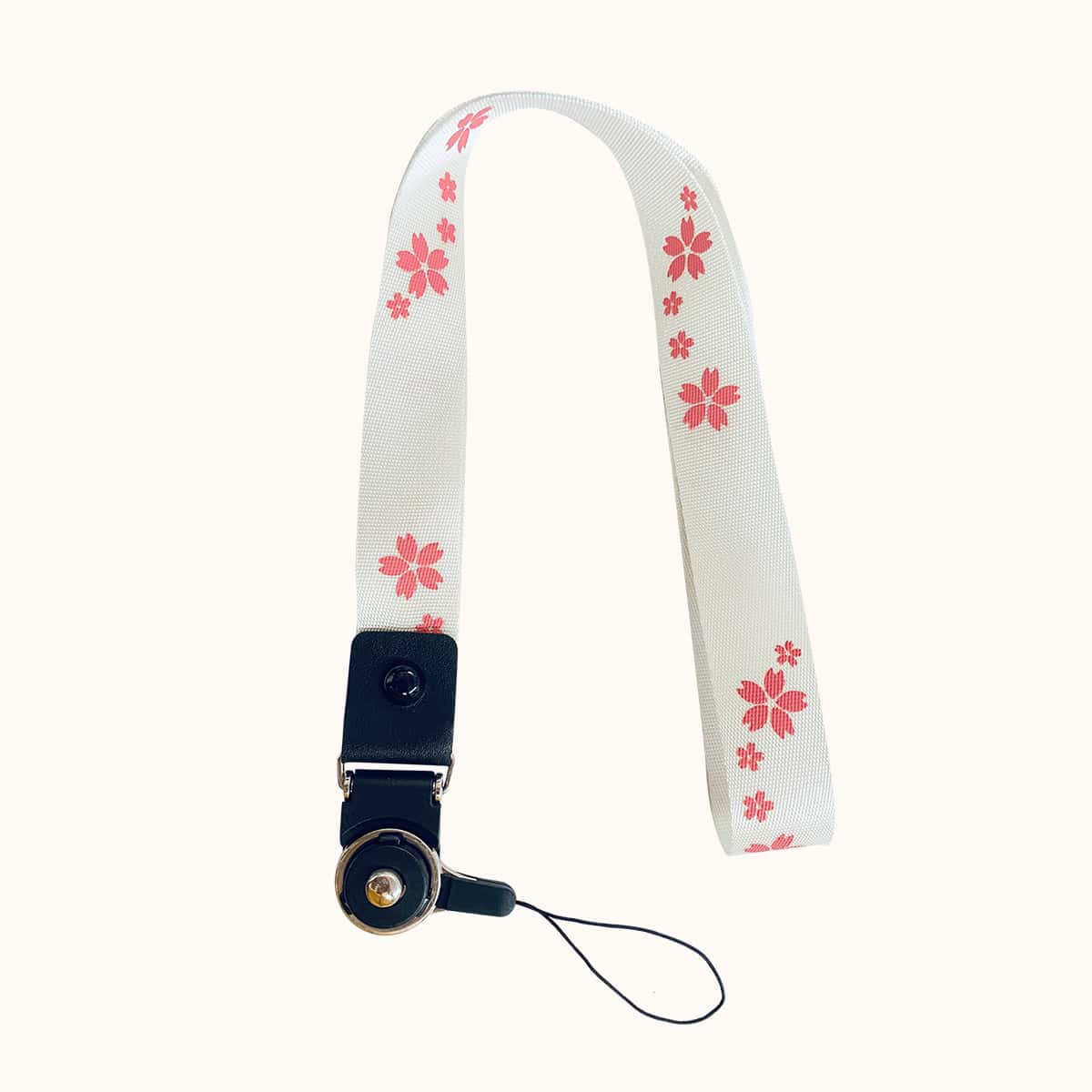 

Floral Pattern Phone Lanyard, White