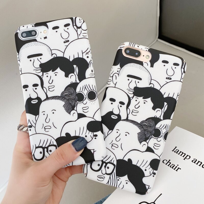 

Cartoon Face Print iPhone Case, Black and white