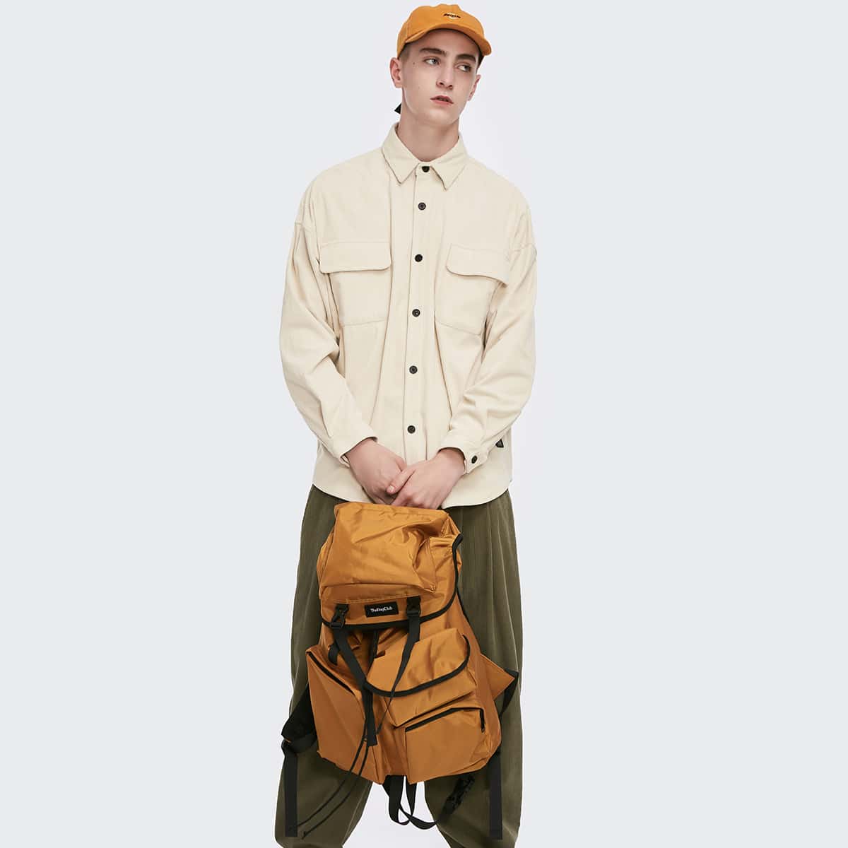 

Guys Drop Shoulder Patched Detail Shirt, Beige
