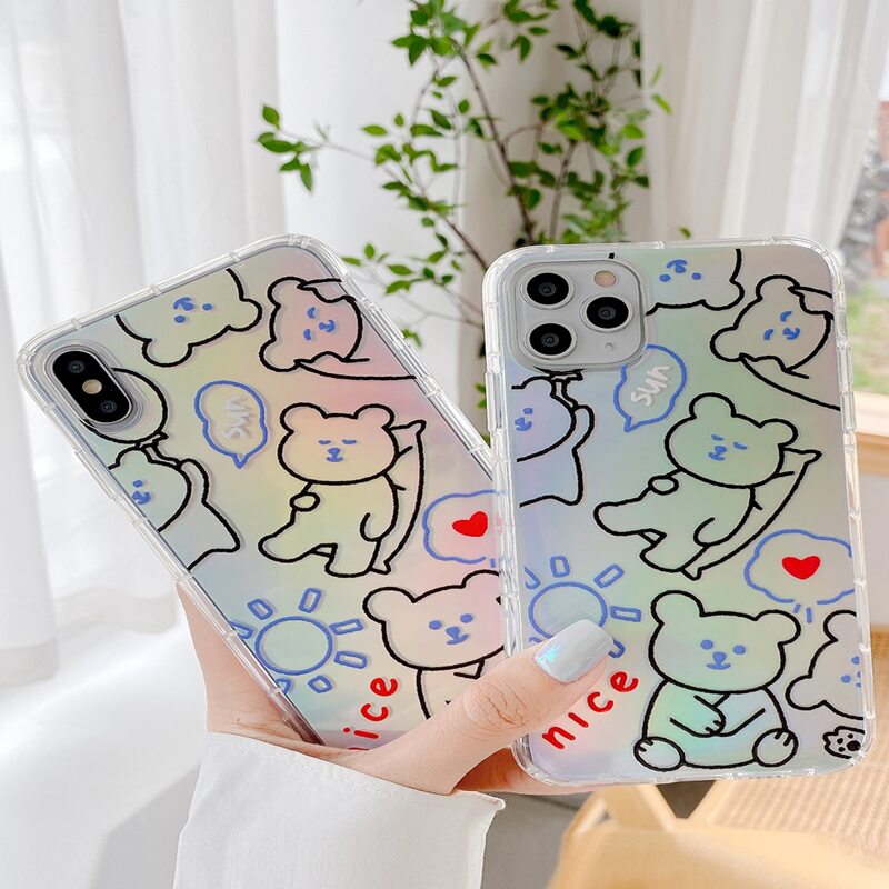 

Cartoon Bear Holographic iPhone Case, Multicolor