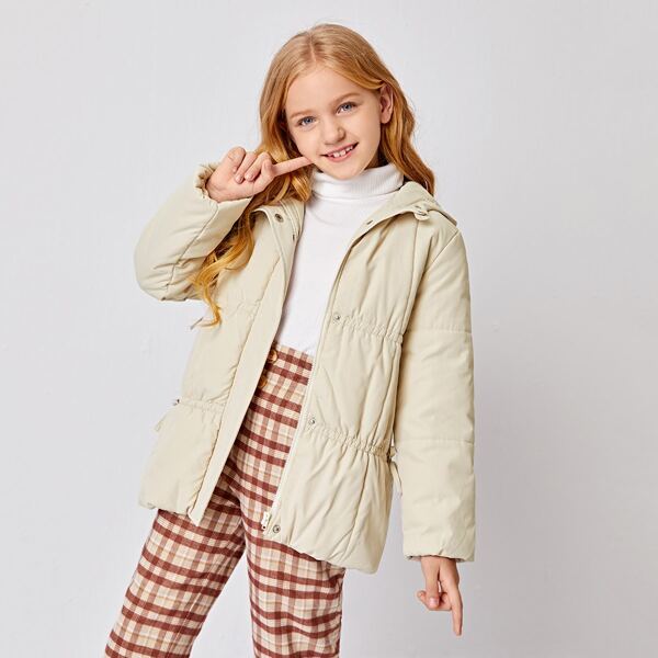 

Girls Bow Detail Hooded Puffer Coat, Beige