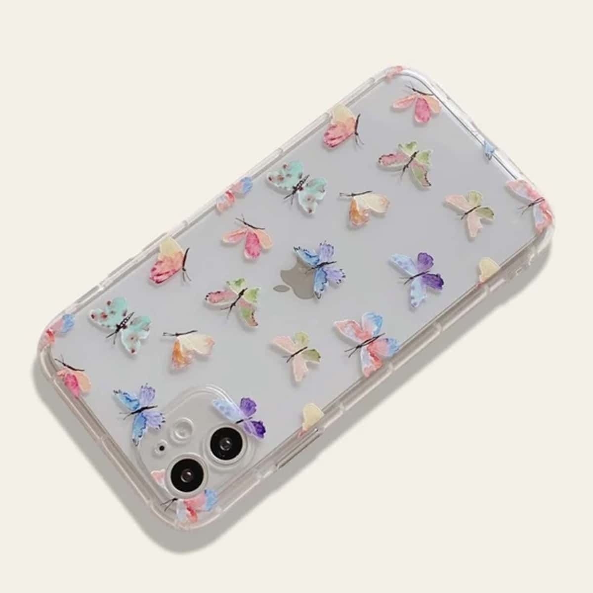 

Butterfly Print Clear iPhone Case, Multicolor