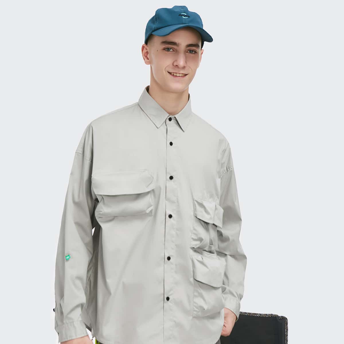 

Guys Flap Pocket Drop Shoulder Shirt, Grey