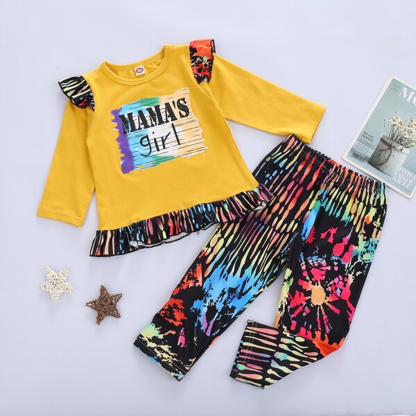 

Toddler Girls Slogan Graphic Ruffle Trim Tee & Pants, Multicolor