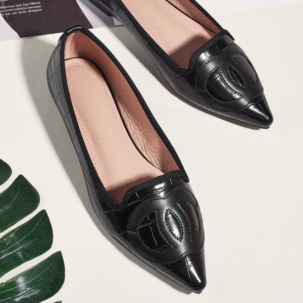 

Geometric Decor Point Toe Flats, Black