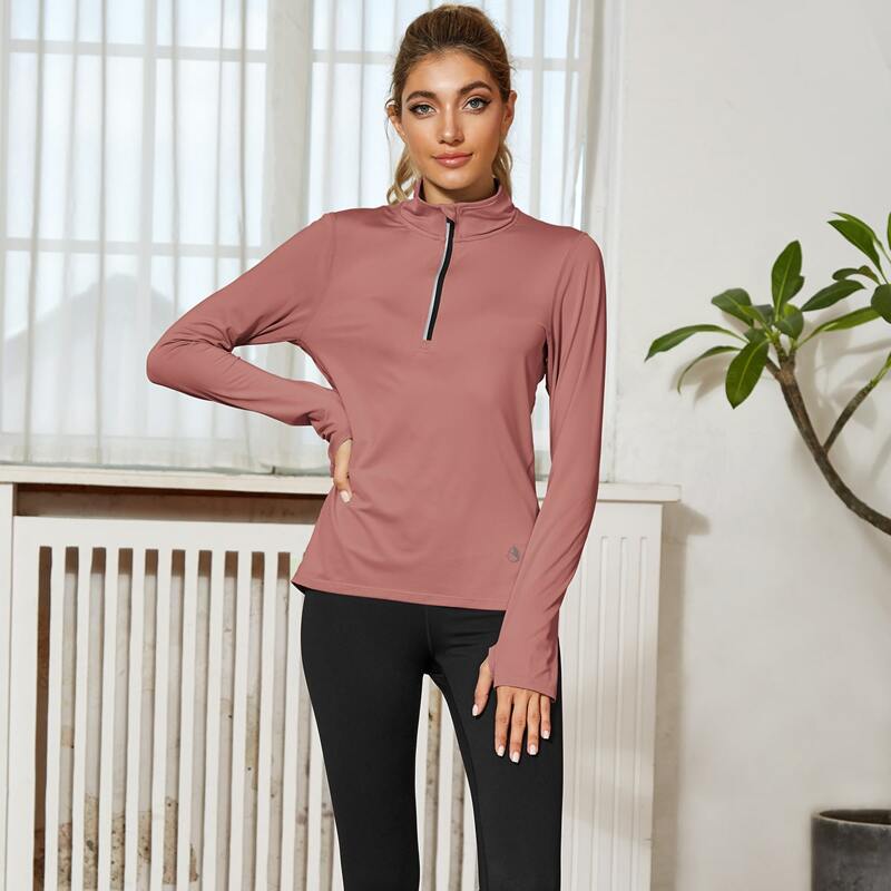 

Half Zip Thumb Hole Sports Sweatshirt, Dusty pink