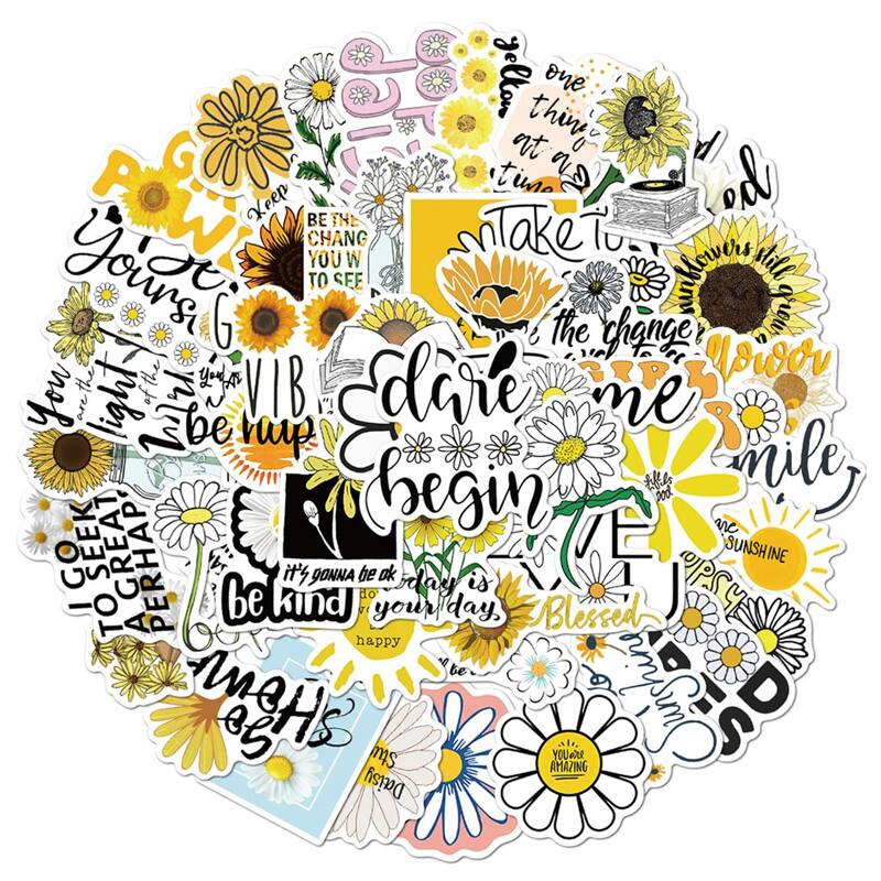 

50pcs Sunflower Pattern Sticker, Multicolor