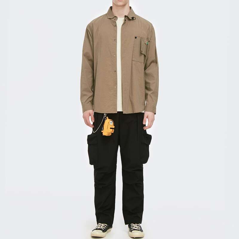 

Guys Flap Pocket Solid Cargo Pants Without Chain, Black
