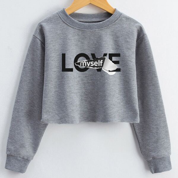 

Girls Letter Graphic Crop Sweatshirt, Grey